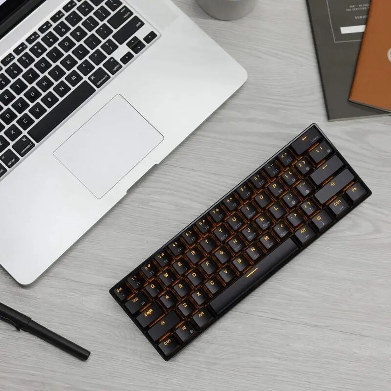 Real Kludge RK61 bluetooth con conexión de modo doble 60% oro/azul hielo retroiluminado Teclado mecánico para jugar-interruptor azul blanco