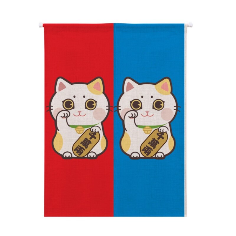 Rideau de porte en coton et lin | Motif chat chanceux, rideaux de porte, diviseur de décoration pour la maison, pour chambre à coucher et cuisine