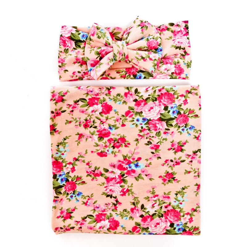 Mantas para envolver con rosas florales vintage, manta cinta para cabeza suave para bebé, conjunto de gorro, mantas de algodón para niñas