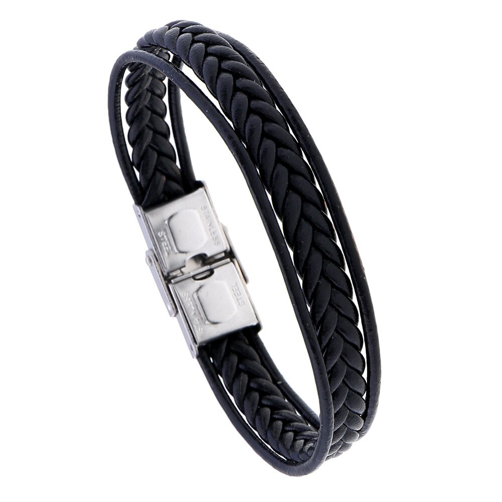 Minimalistyczna bransoletka z ręcznie robionej skóry punk ze stali nierdzewnej hak ze stali męskiej Braclet dla mężczyzn impreza biżuteria Homme: czarny