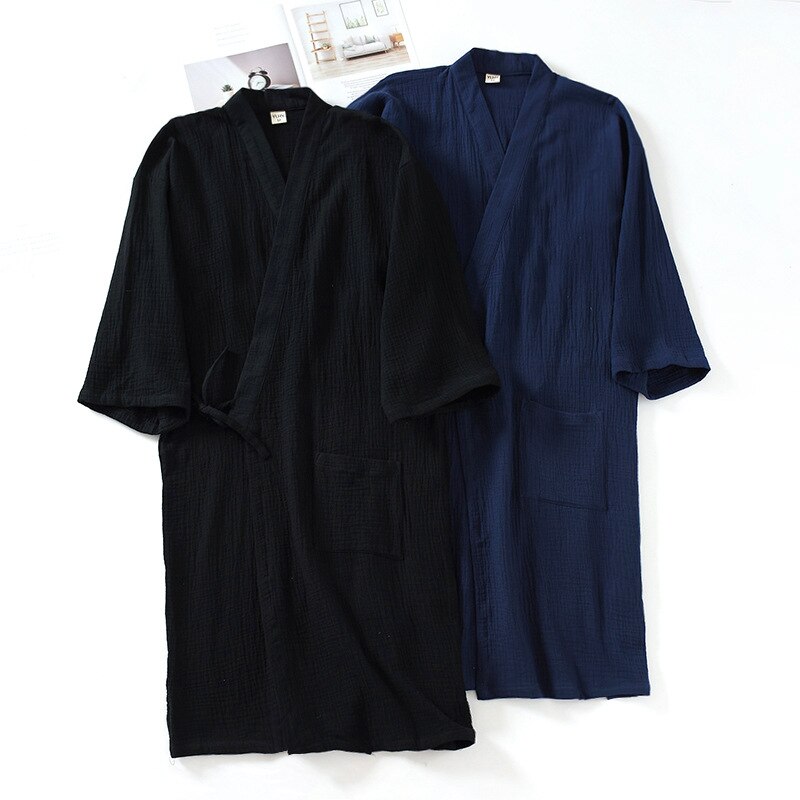 100% Cotton Bathrobe Japanese-Style Kimono Men'S Nightgown Gauze Robe Loose Plus Size Yukata Sweat Steaming Sleepwear Халат