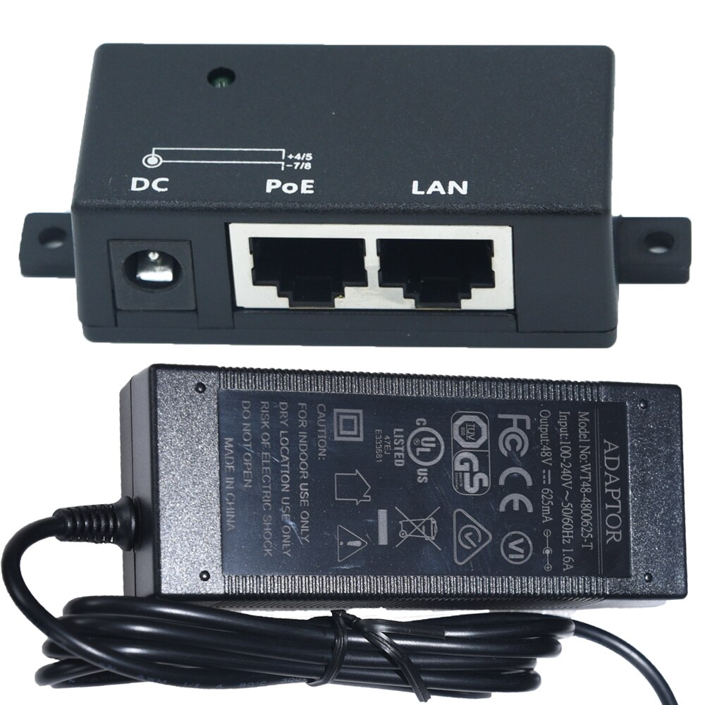 1 portti 10/100 seinäasennusvirta ethernet poe -suutin virtalähteellä 48v 30w mukana: poe -1-48 v 30w