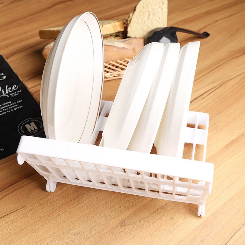 Foldable Dish Plate Drying Rack Organizer Drainer Plastic Storage Holder White Kitchen Organizer