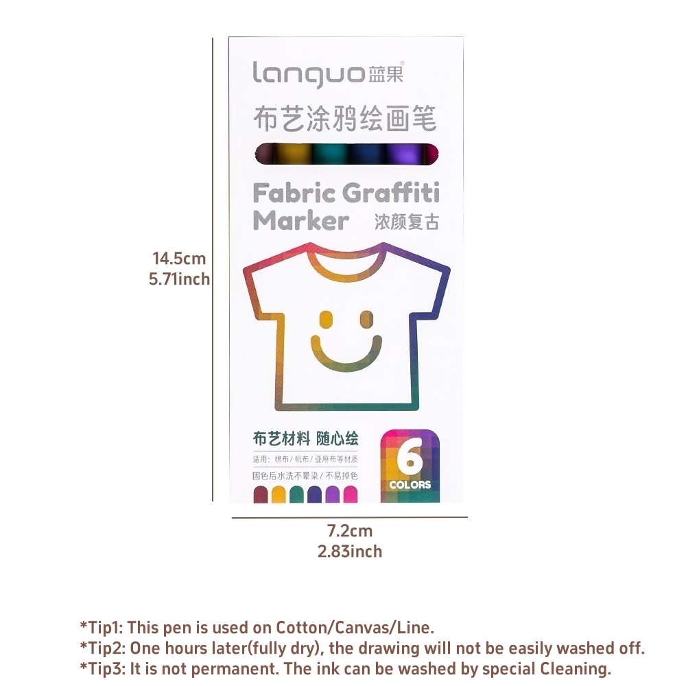 Juego de rotuladores de grafiti de tela, 6 uds., dibujo lavable y reutilizable para lienzo de algodón, lino, pintura DIY, escuela A7723