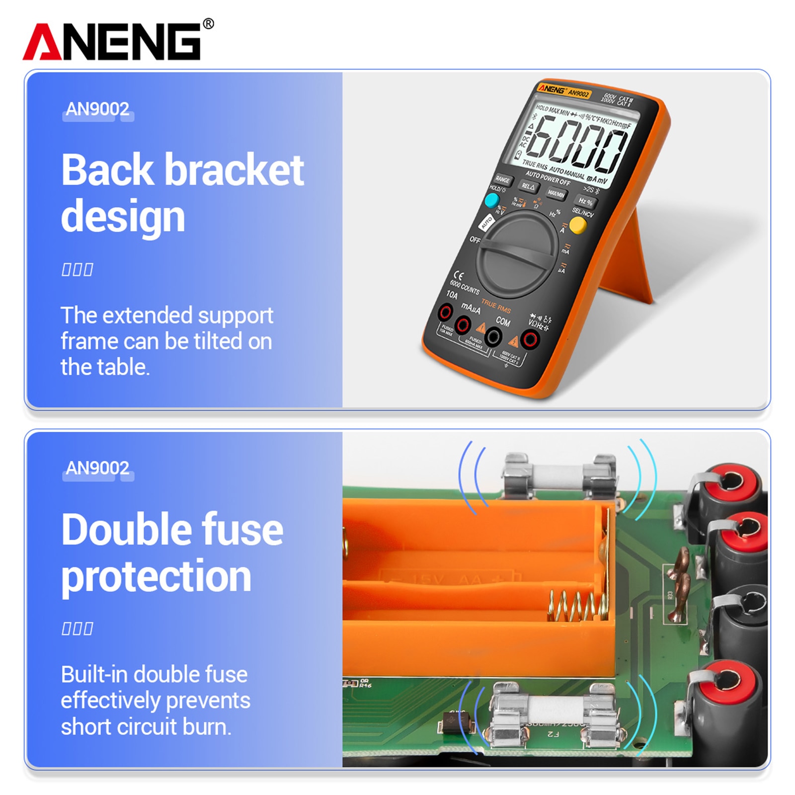 Aneng  an9002 bluetooth digitale multimeter 6000 tellingen professionele multimeter true rms wisselstroom spanningstester auto-range instru