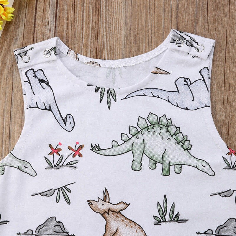 Lente 0-24M Baby Meisje Jongen Dinosaurus Print Romper Mouwloze Cartoon Jumpsuit Playsuit Baby Peuter Kleding