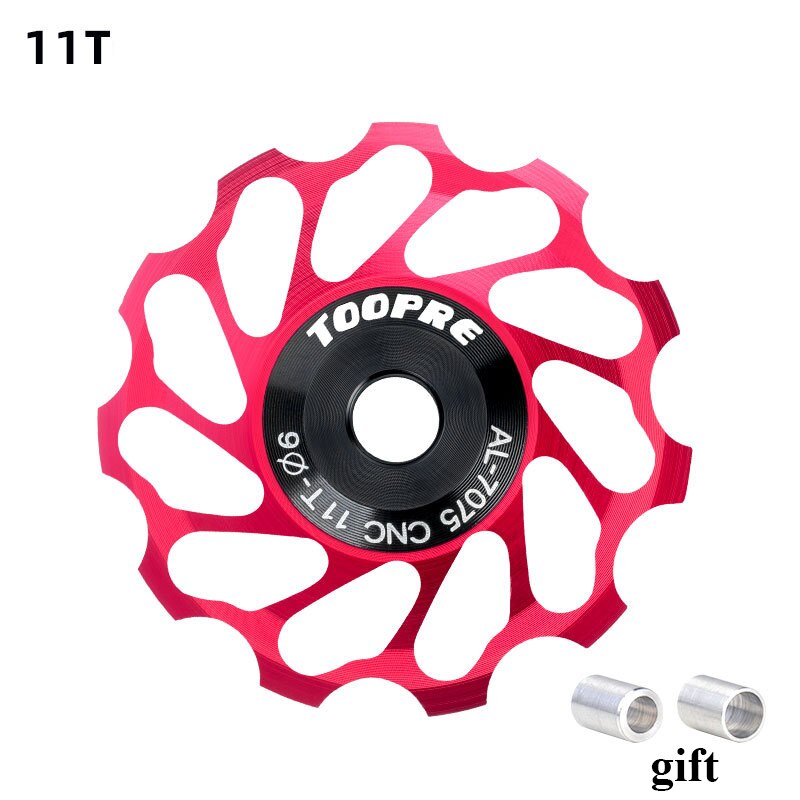 Bicycle Ceramic Guide Pulley Rear Derailleur Aluminum 11T MTB Road Bike Guide Ceramics Bearing Jockey Wheel Bicycle Accessories: 1pc red