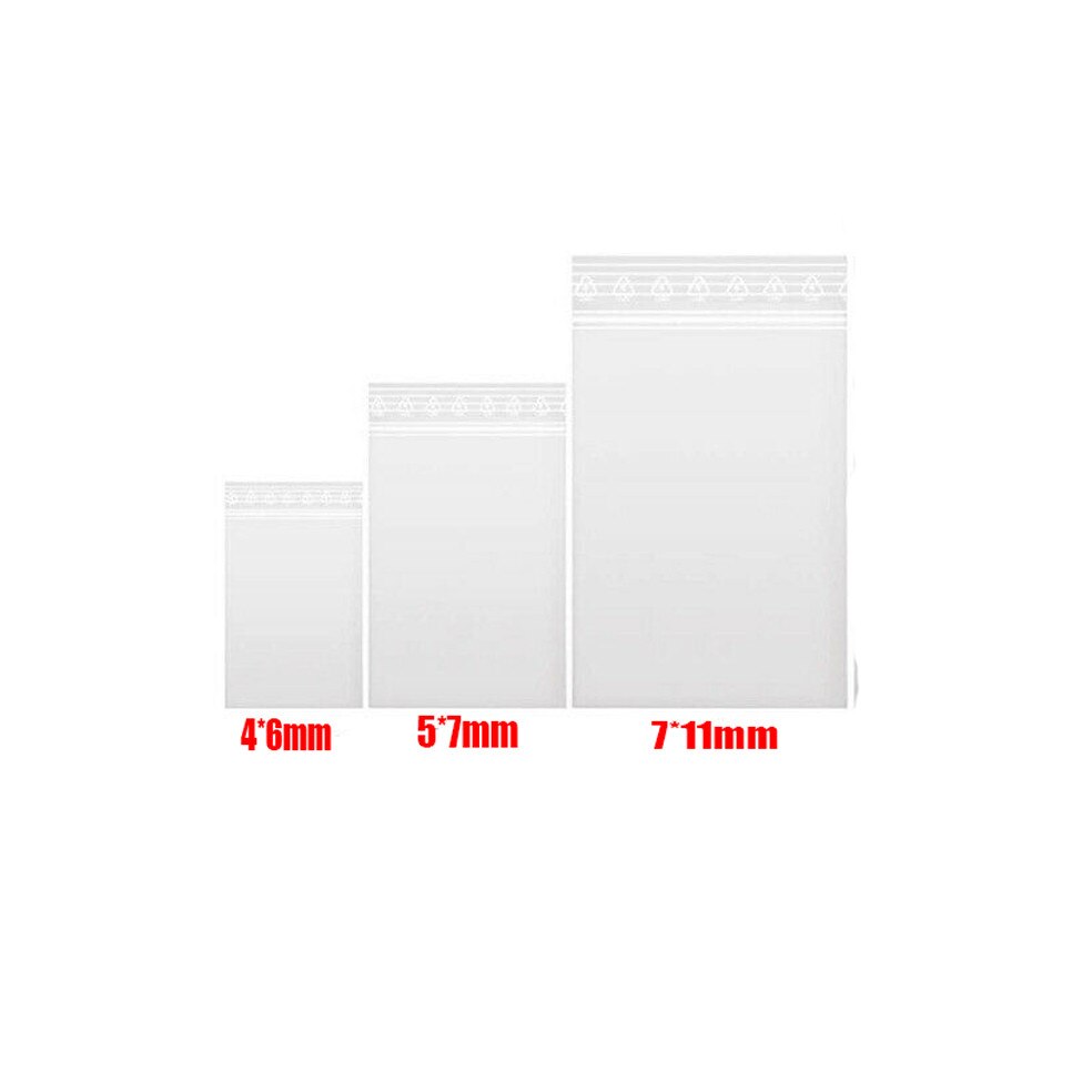 100 små genomskinliga påsar plastpåsar baggy grip självförslutning återförslutbar återförslutbar mini plastpåse 4*6mm 5*7mm 7*11mm plastba