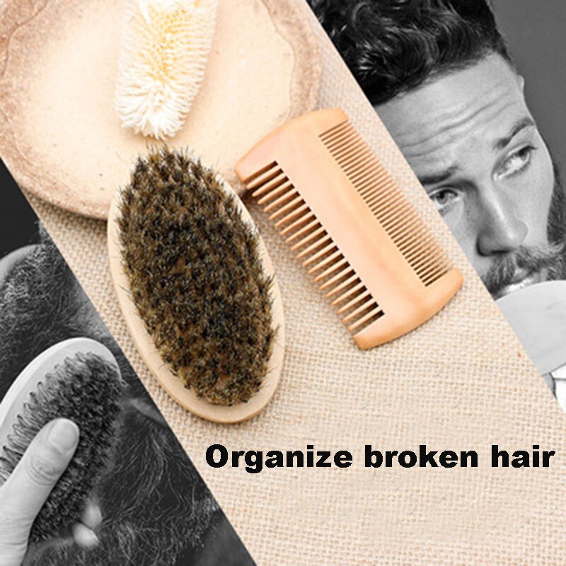 Professional Soft Boar Bristle Wood Beard Brush Hairdresser Shaving Brush Comb Men Mustache Comb Kit With Gift Bag Hair Comb Set | UK - View #2