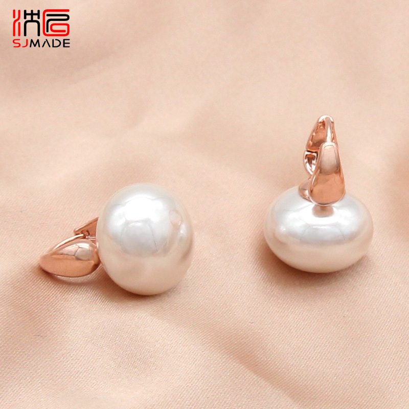 SHENJIANG-Boucles d'oreilles pendantes en perles simulées pour femmes, bijoux de mariage, de , or rose, goutte d'oreille document, nouvelle tendance, 585: Bronze