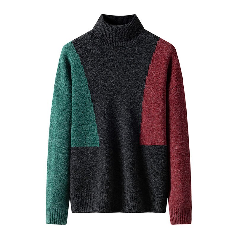 Rullekrave trøjer til mænd syninger farve simpel all-match løs harajuku chic koreansk herre tøj strikke pullover: Sort / L