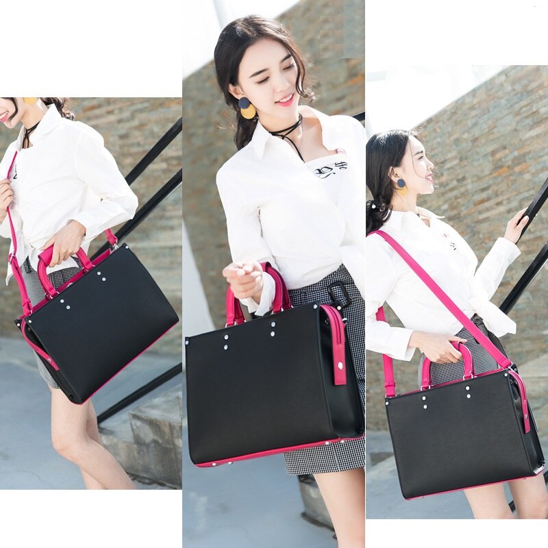 Womens Business Briefcase Bag Woman Leather Laptop 14 Inch Handbag Work Office Bag Ladies Notebook Shoulder Slung Computer Bag
