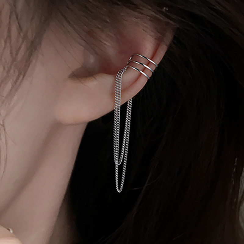 Pendiente de cadena de borla larga para mujer, Clip de oreja Y2k sin agujero, cartílago Orbital Kpop, manguito de oreja sin Piercing, joyería INS, 1PC