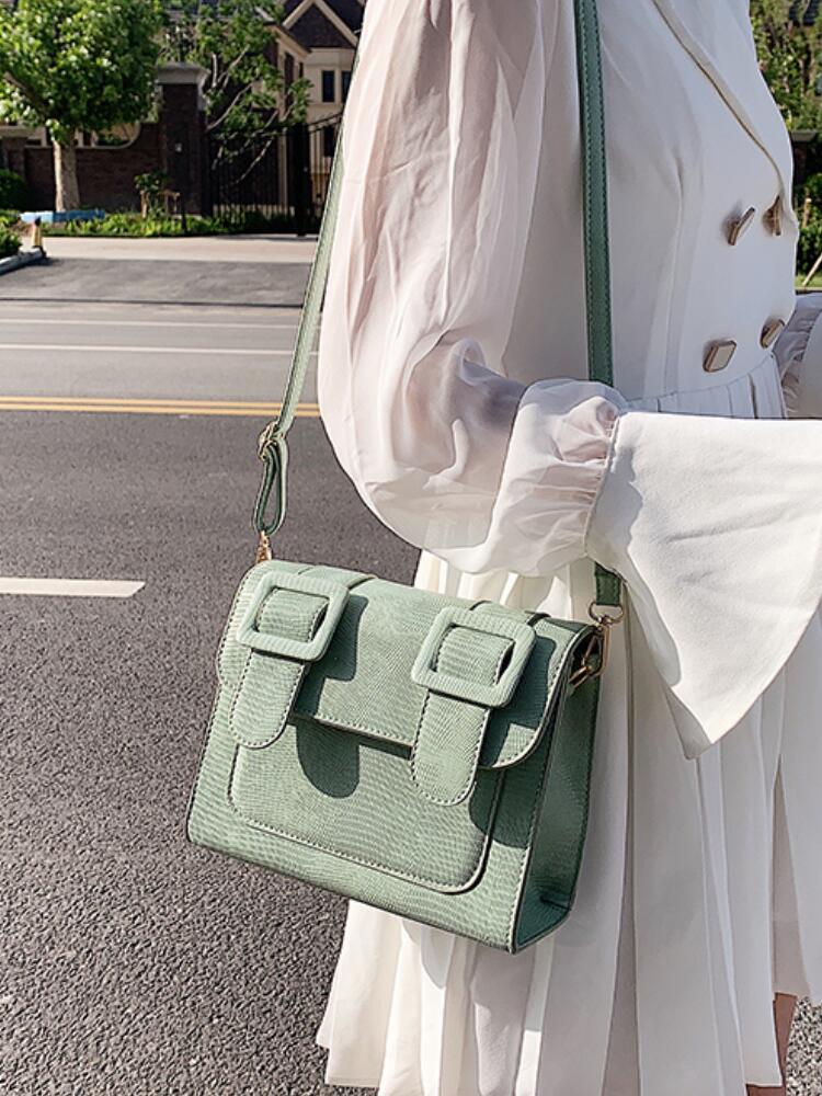 Krokodillemønster firkantet crossbody-veske høy pu-lær dameveske reise skulder messenger bag