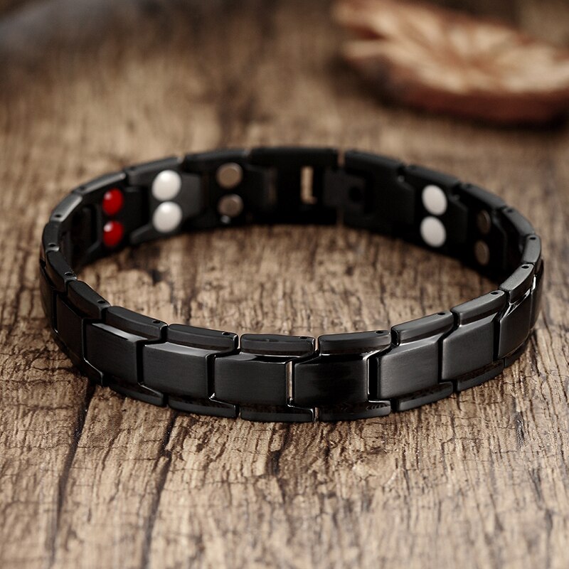 Punk Gezondheid Energie Armband Zwart Link Armband Rvs Magnetische Armband Gezondheid Hematiet Armband Mannen En Vrouwen