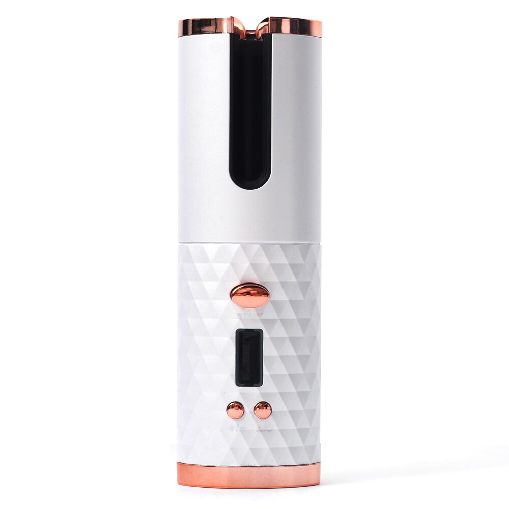 Bigoudi automatique sans fil USB Rechargeable fer à friser boucles vagues affichage LCD en céramique bouclé rotatif vague de friser Styer: White