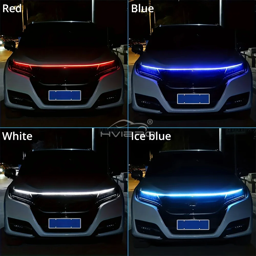 Bil led-lys bar 59in 12v motorhjelm lamper start scanning universel fleksibel auto dekorativ atmosfærisk dynamisk pære tilbehør