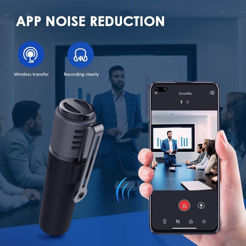Wireless Lavalier Microphone, Bluetooth Lapel Clip-on Mic,Vlogger Lecture - Noise Reduction/Auto Transcription/Auto Sync