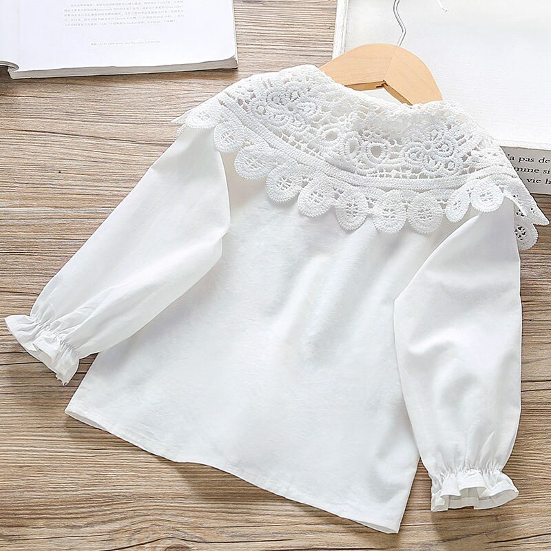 VFOCHI-blusa blanca Lisa para niñas, camisa de manga larga con cuello de encaje, ropa de Lolita,
