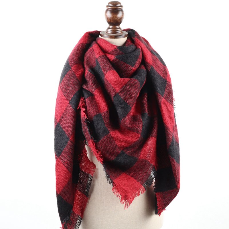 Vinter kvinder rød buffalo plaid tæppe poncho kappe overdimensioneret sjal stjal: Rød 140 x 140cm