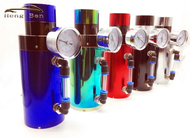 ALUMINUM ENGINE OIL CATCH RESERVOIR BREATHER TANK CAN+VACUUM PRESSURE GAUGE Oil Catch Tank Oil Catch can