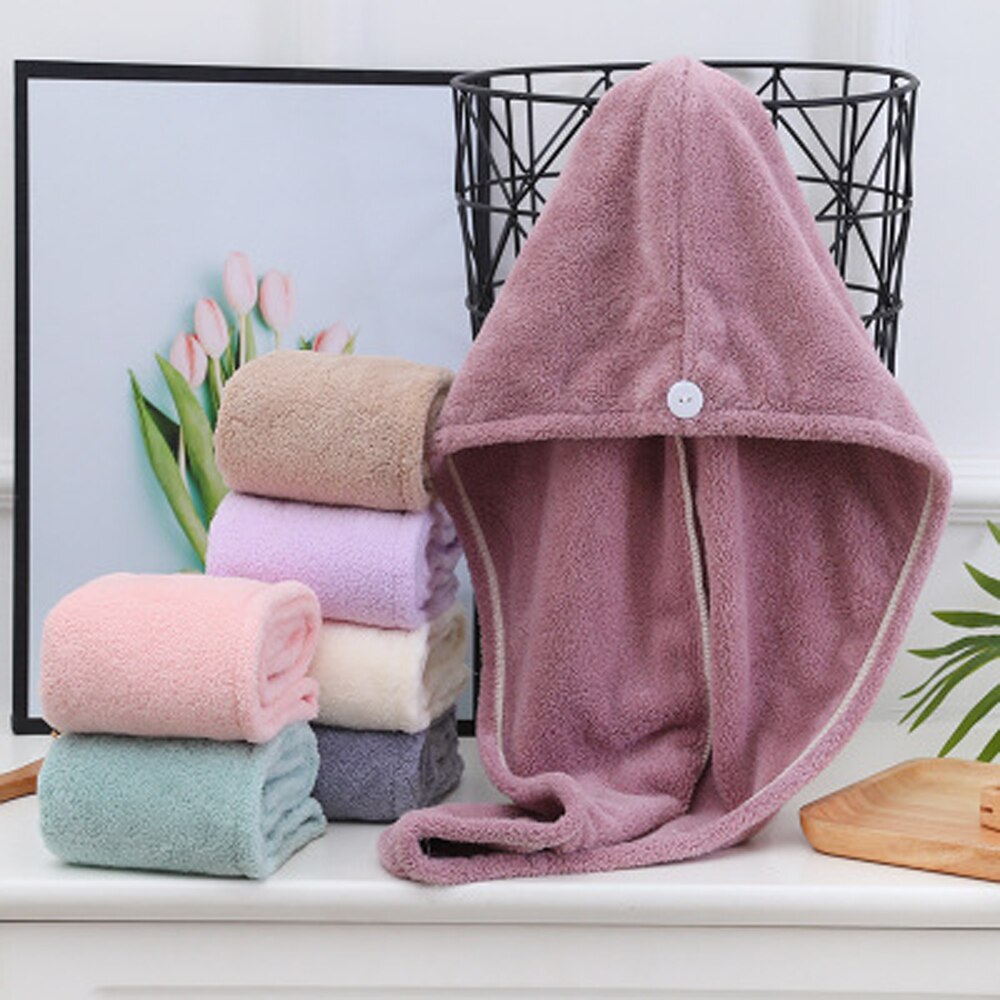 2 stuks koraal fleece effen dames droog haar mutsen dames absorberend snel drogend lang haar absorberende handdoek verpakking tulband douchemuts