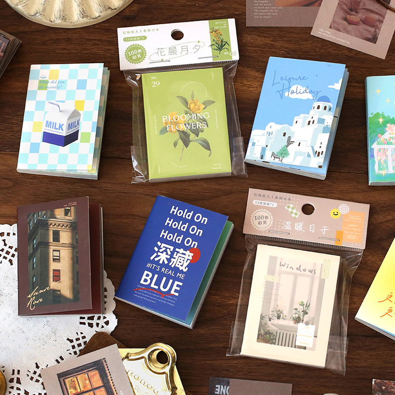 100 ark ins mini fickbok scrapbooking material papper gör-det-själv handgjorda skräp journal planerare collage material dekor papper