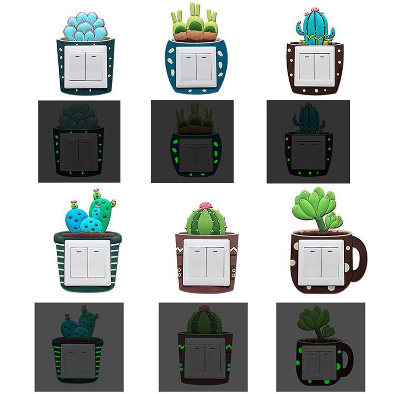 Luminous Switch Protective Cover Fluorescent Glow Cactus Unicorn Dino Switch Sticker Wall Home Decor Wall Stickers Room Decor