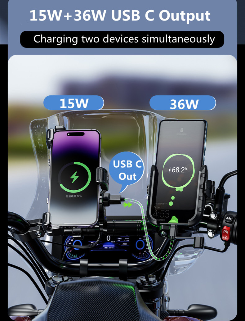 Soporte de teléfono para motocicleta, cargador inalámbrico, espejo para Moto, soporte móvil, carga rápida USB, soporte para manillar de teléfono móvil