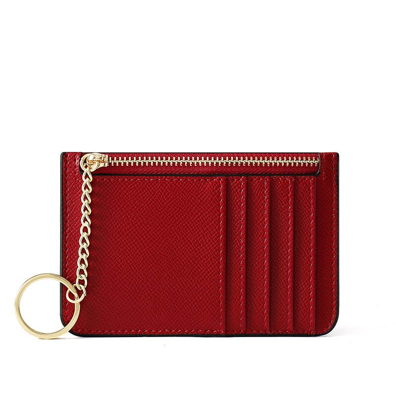 Effen Kleur Kaarthouder Voor Vrouwen Super Dunne Kleine Vrouwelijke Portemonnee Pu Lederen Mini Zaken Id Credit Card Case Vrouwen sleutelhanger: Red