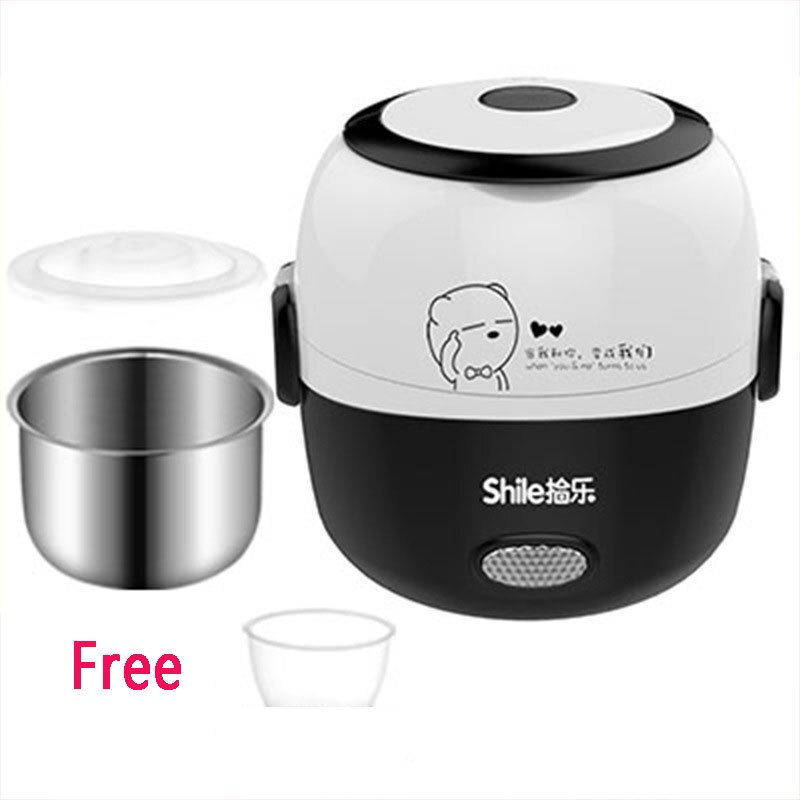 Electric Lunch Box Mini Rice Cooker Cooking Steaming Lunch Heater Box for Office Home Food Steamer Container with Steel Bowl: A1-Black