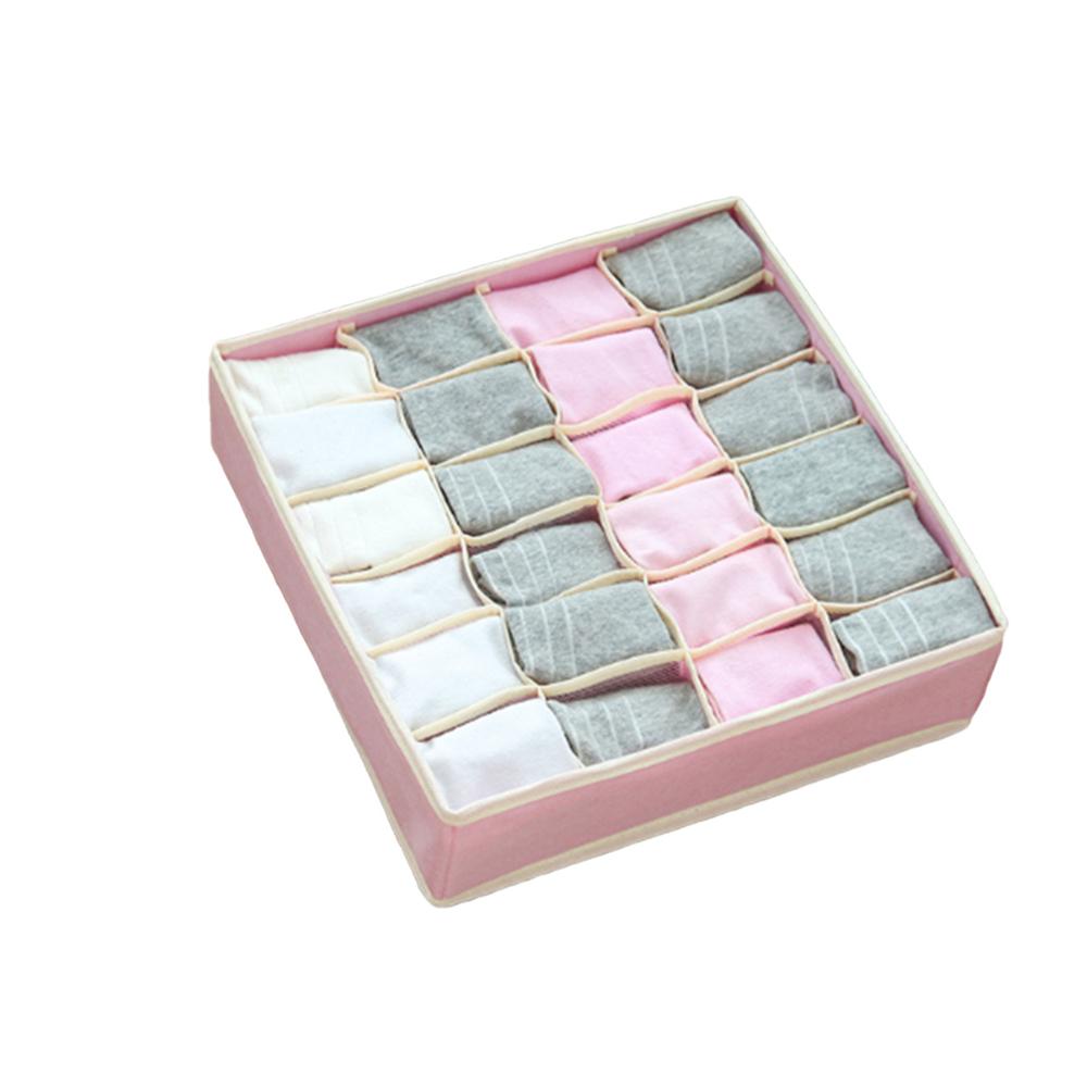 24/16/7 grid underwear/socks storage box Collapsible Underwear Storage Basket Cloth Box Detachable Sorting Elastic Split Holder: Pink  24grid