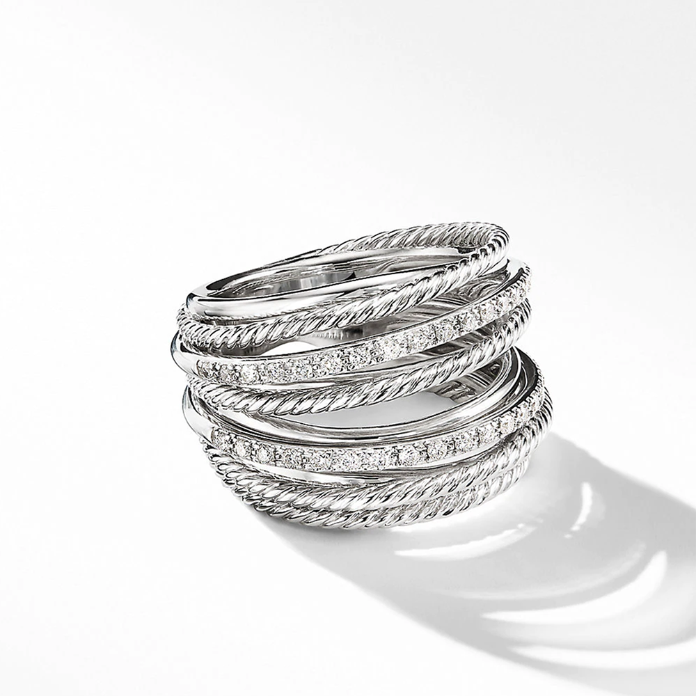 Huitan-anillos de fila múltiple para mujer, Color plateado, brillante, CZ, metálico, estilo OL, anillos de dedo versátiles para oficina, joyería de