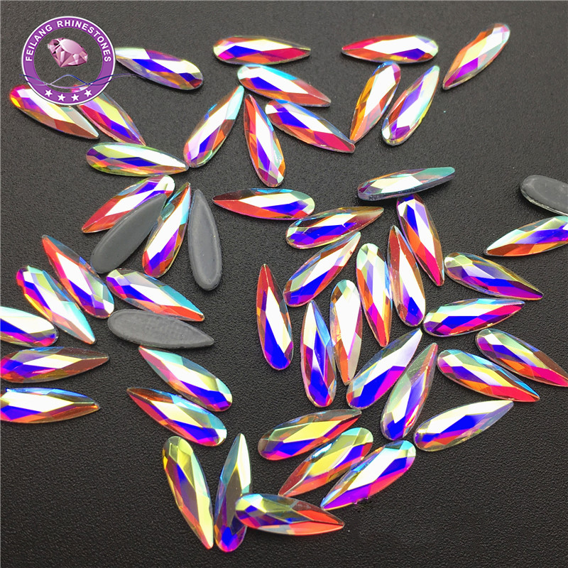 Speciale Lange Teardrop Shape Crystal Glas Hotfix Strass Plaksteen Ijzer Op Voor Decoratie Schoenen Zakken Trouwjurk 2x6mm