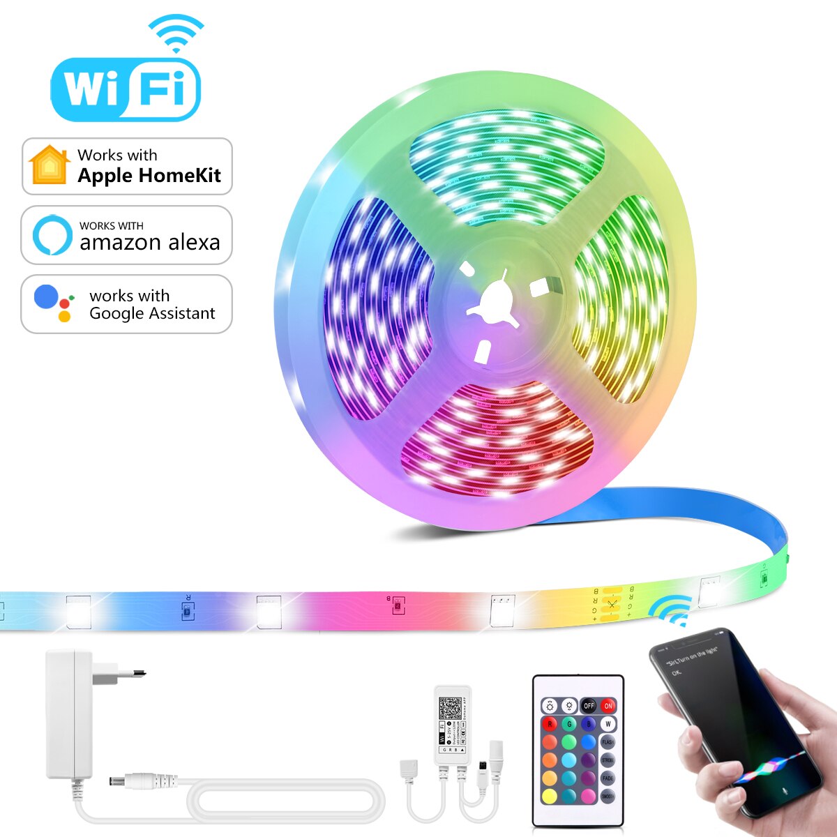Apple Homekit Smart WiFi LED Strip EU US Plug 220V 110V Timing Function Alexa Google Home Alexa smart home lampada inteligente