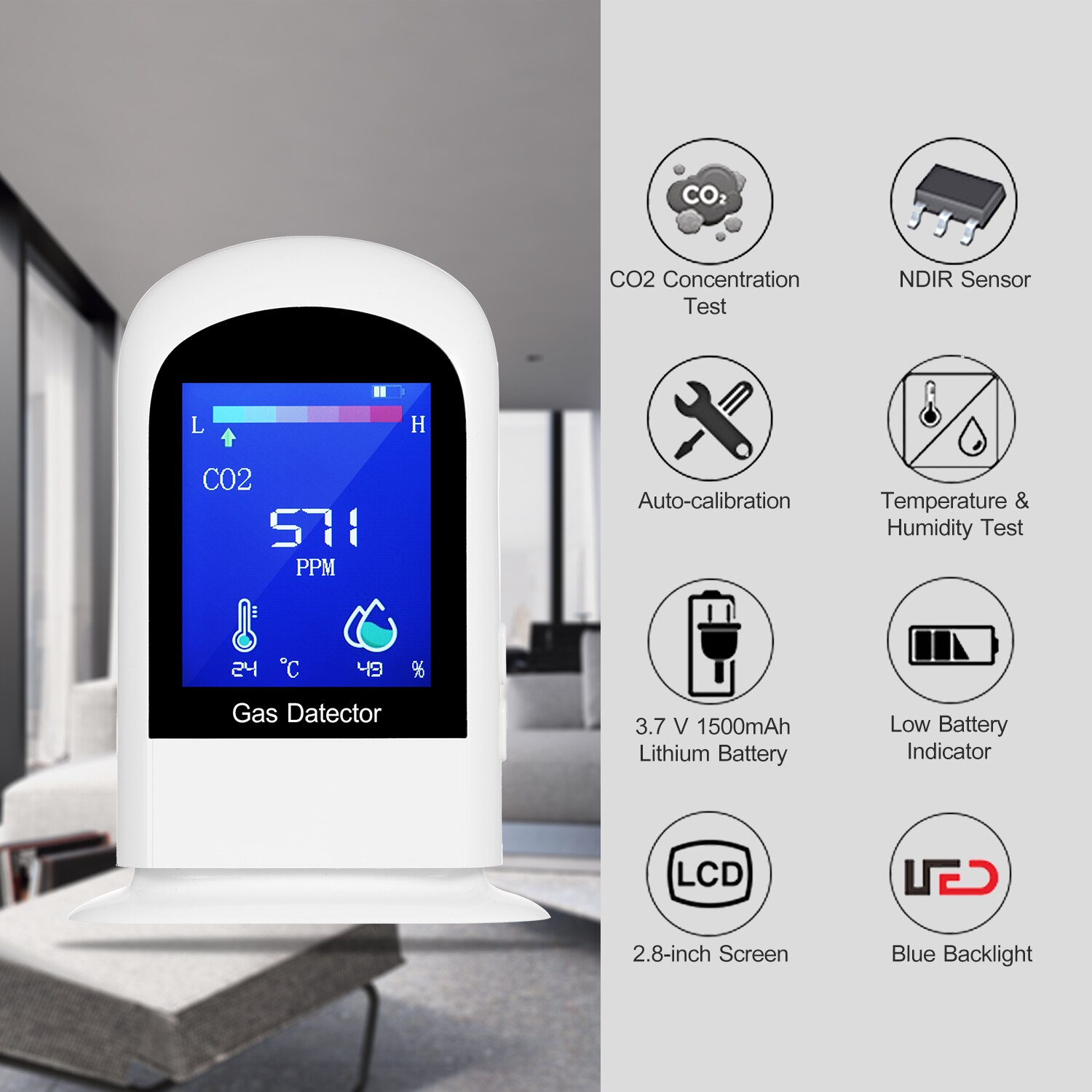Air Detector Carbon Dioxide Detector LCD Digital CO2 Meter Carbon Dioxide Tester Temperature Humidity Meter CO2/RH/Temp