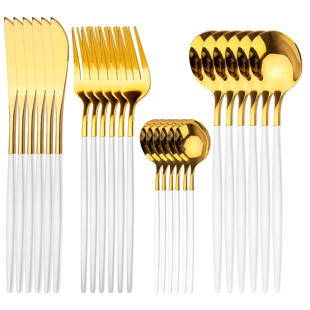 Merry Christmas Cutlery Set 24 Piece Christmas Dinnerware Knife Fork Spoon Set Tableware Christmas Decorations For Home: 24pcs White Gold