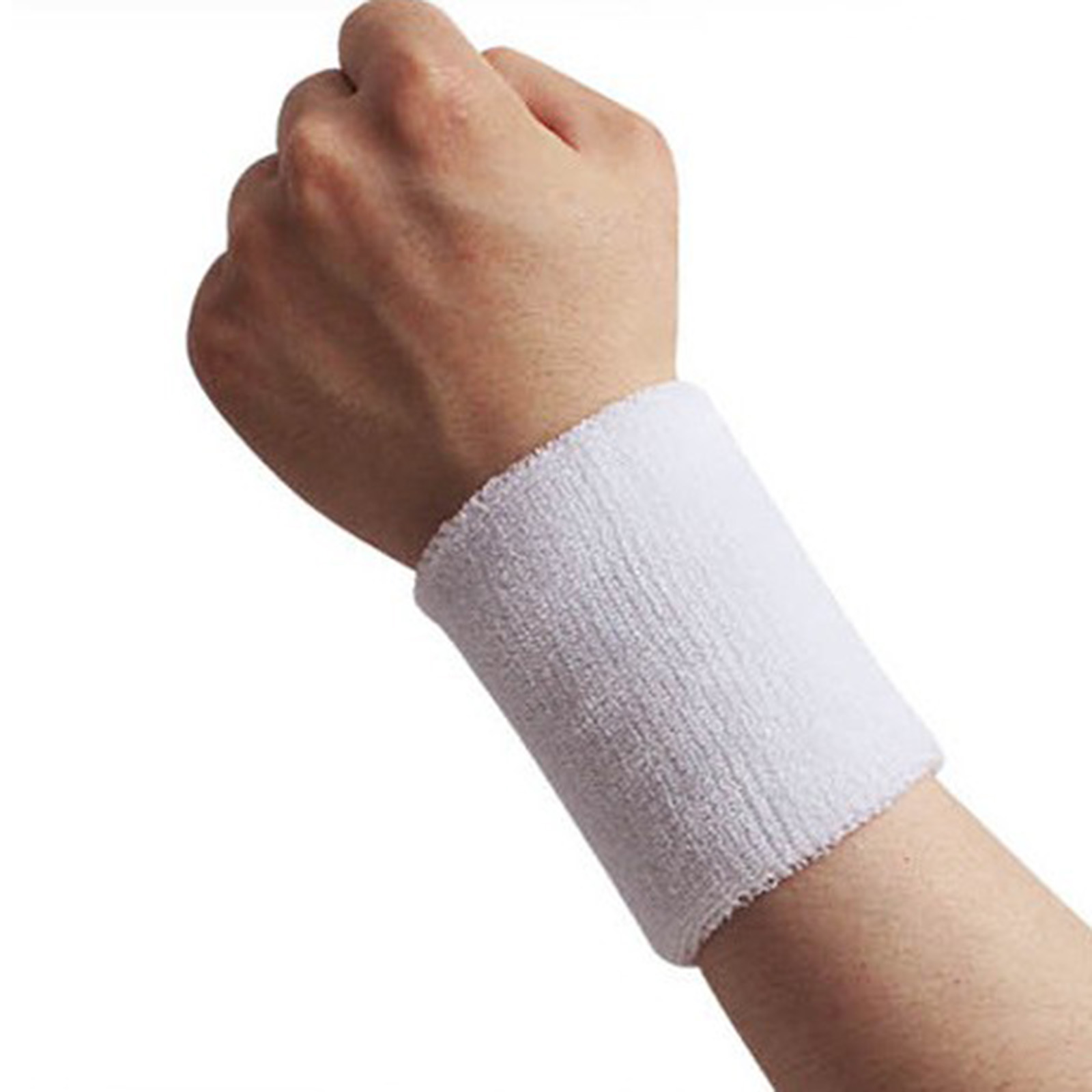 1 st handled svettband tyg bomull tennis sport armband volleyboll gym handledsstöd stöd svett band handduk armband skydd: Vit
