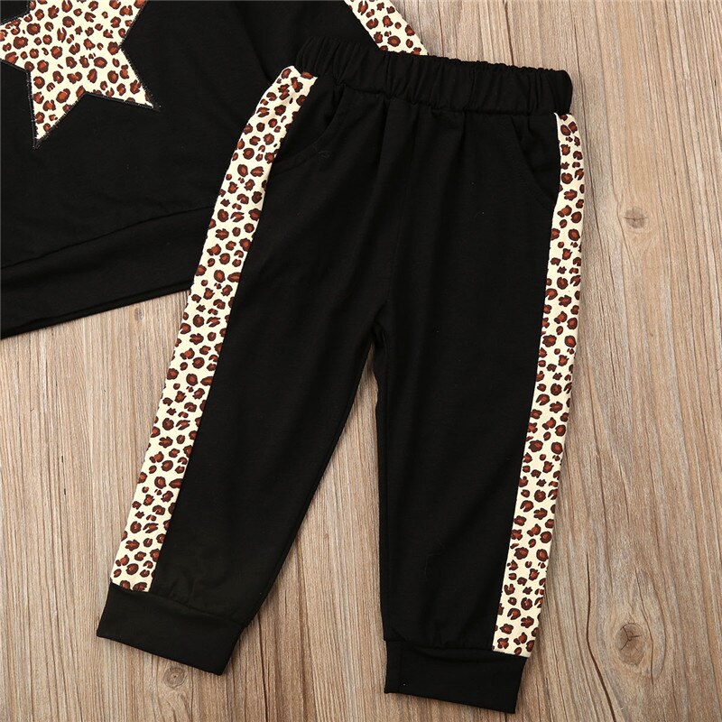 Toddler Kid Baby Girls Sportwear Clothes Hooded Leopard Top Sweater Pants Children Casual Running Sets Outfit Clothes