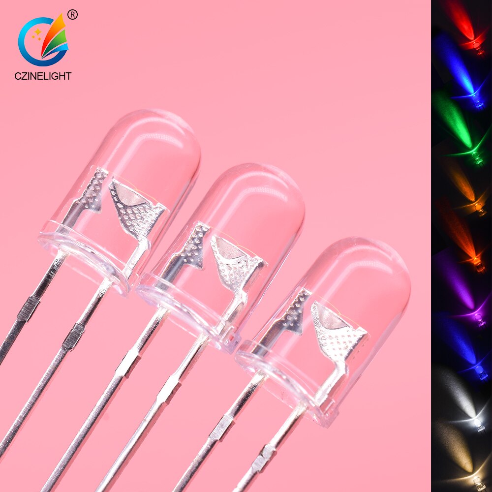 1000pcs/bag Czinelight Clear Lens 5mm Led Emitting Diode Red Yellow Blue Green White Pink Purplele