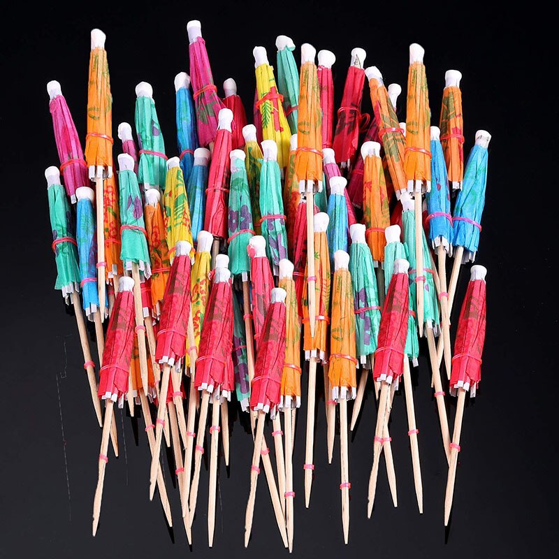 Mini paraguas de papel para decoración de bodas, sombrillas de papel para cóctel, suministros para de cumpleaños, palitos para pastel de fruta y bebida, 50 piezas
