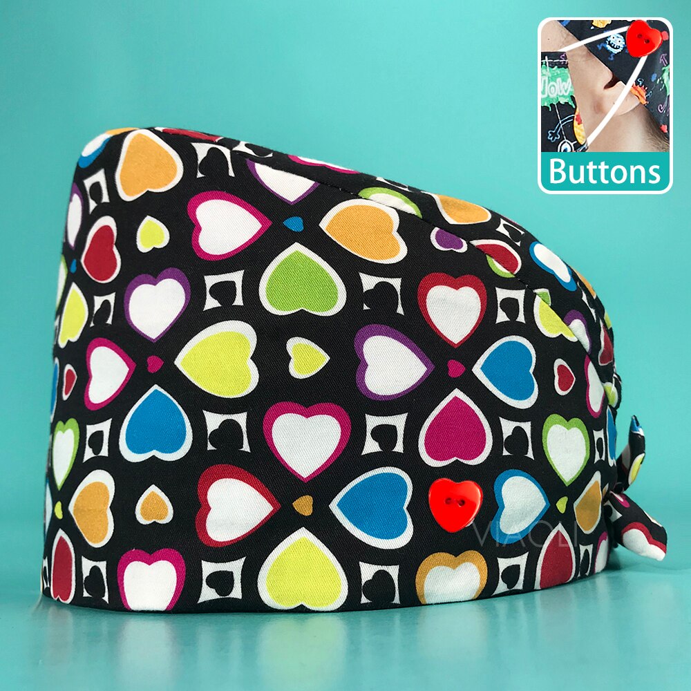 Health Workers Frosted Hat Laboratory operator work cap Beauty salon Print Hat adjustable Scrub Cap working Clean hat Spa Caps: 22089ax