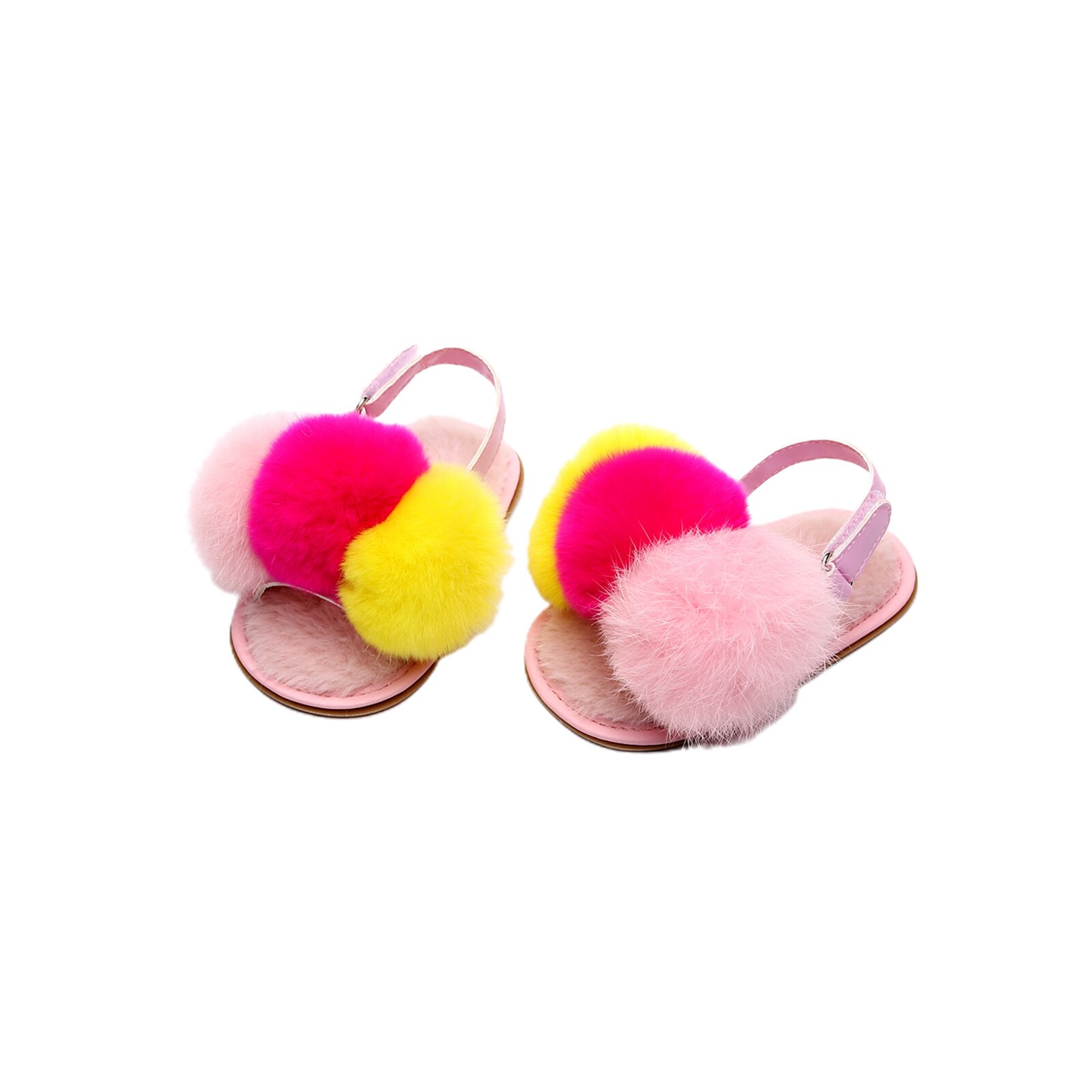 Sandales à pompons pour bébé fille, chaussures d'automne et d'hiver pour bébé, chaussures plates à semelles souples, pantoufles décontractées pour tout-petits, pré-marcheurs: Noir / 16