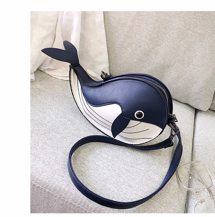 Cartoon Schattige Kleine Walvis Enkele Schoudertas Pu Cross Body Bags Vrouwen Messenger Bags: dark blue