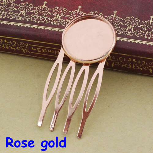 Fit 20mm Koperen Kam Haarspelden Blank Cabochon Instellingen Hair Clips Accessoires 22x52mm 7 stks/partij K05467: Rose gold