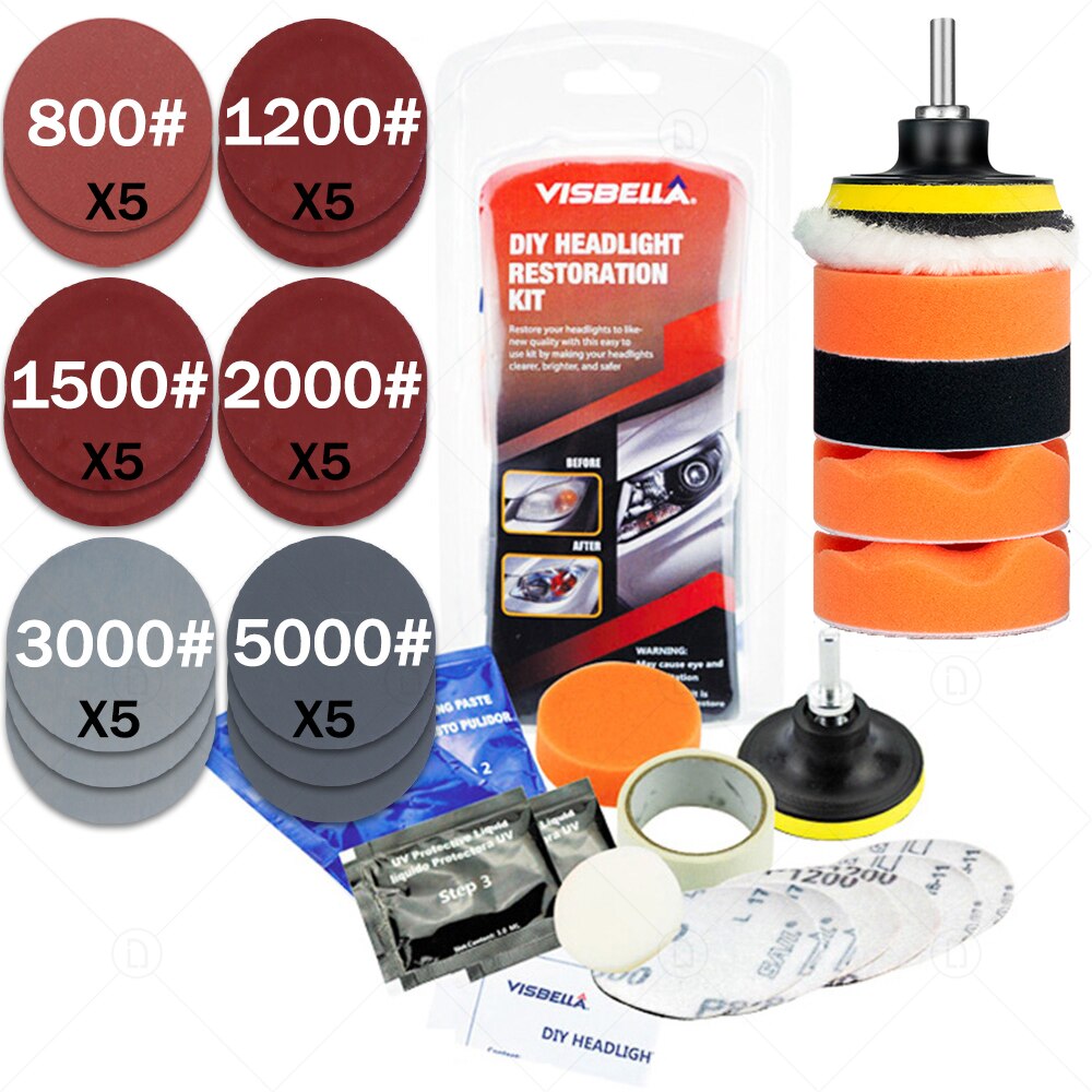 DIY Vehicle Headlight Restoration Kit Headlight Restore Cleaner With UV Protection Car Light Polisher Polishing Kit: 8