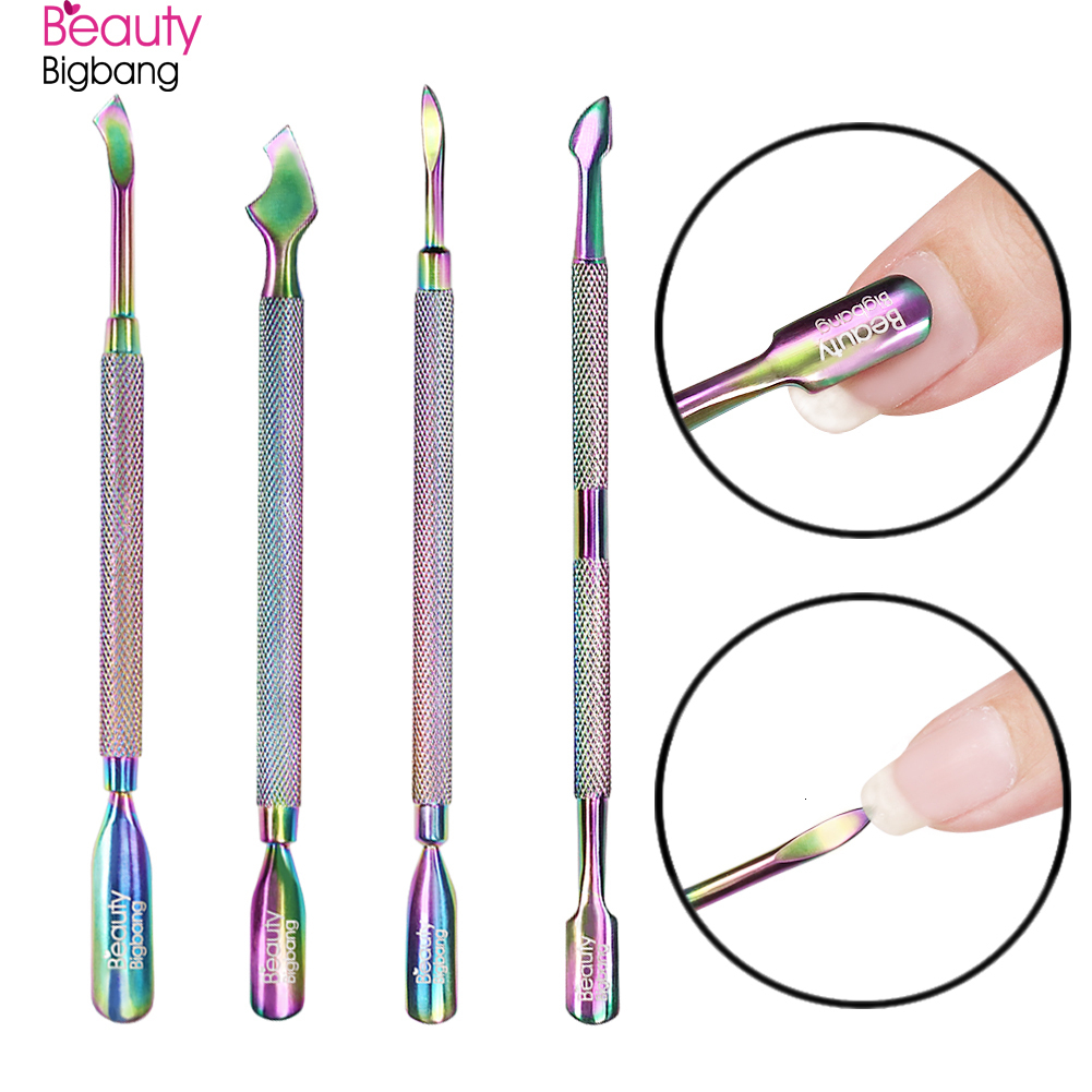 Beautybigbang Nagelriem Pusher Dubbelzijdig Rvs Spiegel Chrome Dode Huid Remover Manicure Nail Art Tool