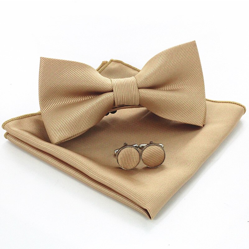 JEMYGINS BowTie Men's Formal Tie Bow Pocket Square Cufflinks Set Solid Color Bow Tie Hanky Set Business Wedding Bow Tie: 1