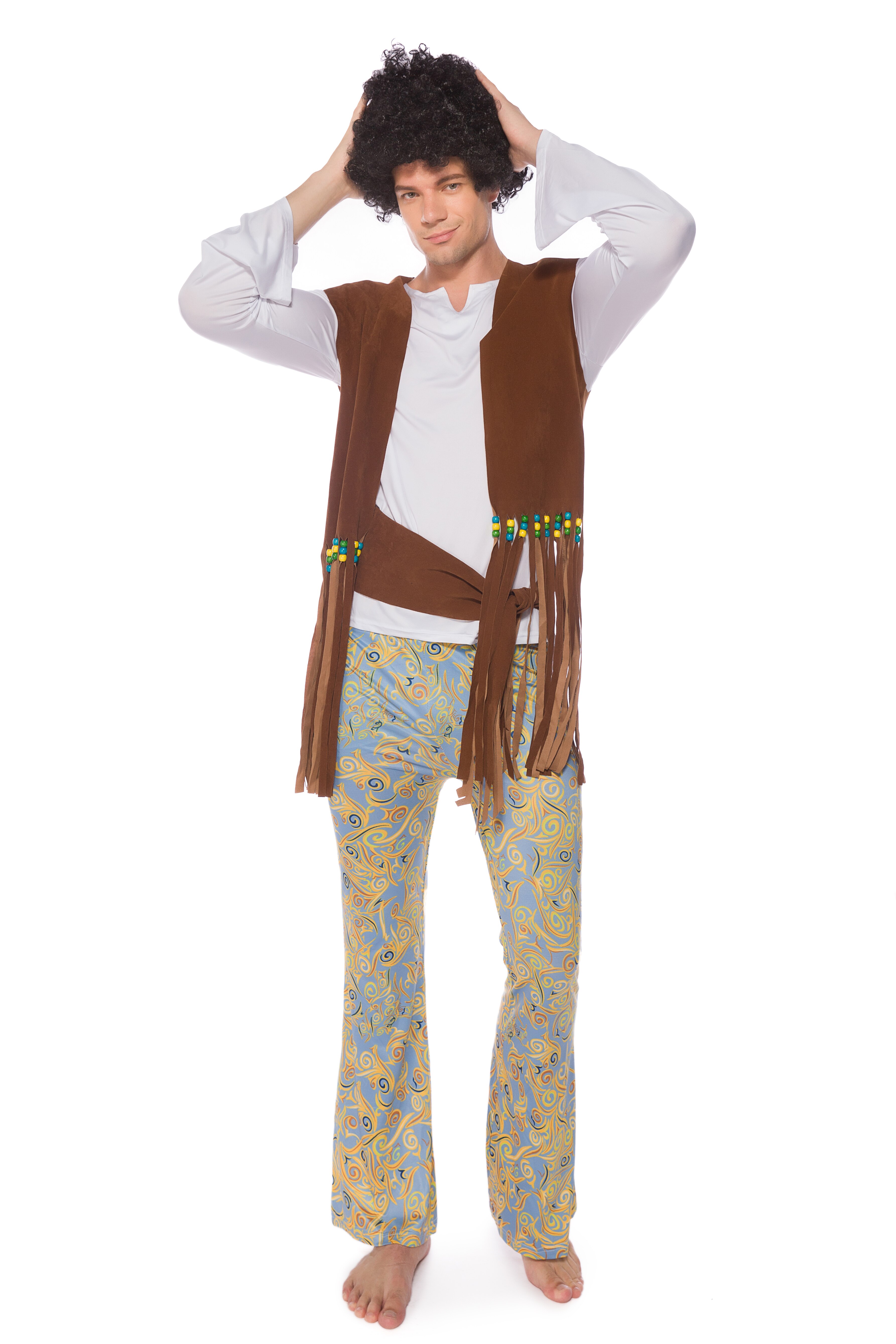 Adult Man's Hippie Suits Funny Fancy Rock Music Player Hippy Dress with Headband for Carnival Party Costumes