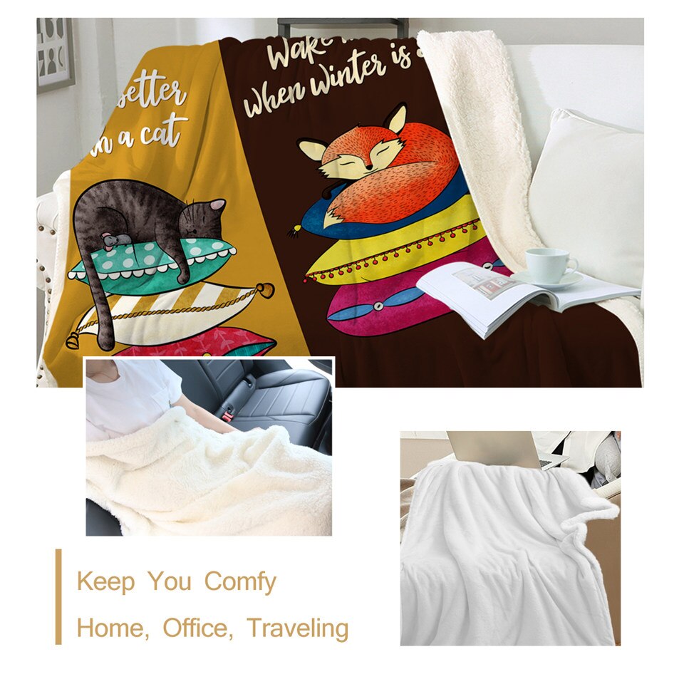 Beddingoutlet Vos Kat Gooi Deken Slapen Dier Pluche Sprei Cartoon Harige Deken Kleurrijke Sprei Leuke Mantas De Cama